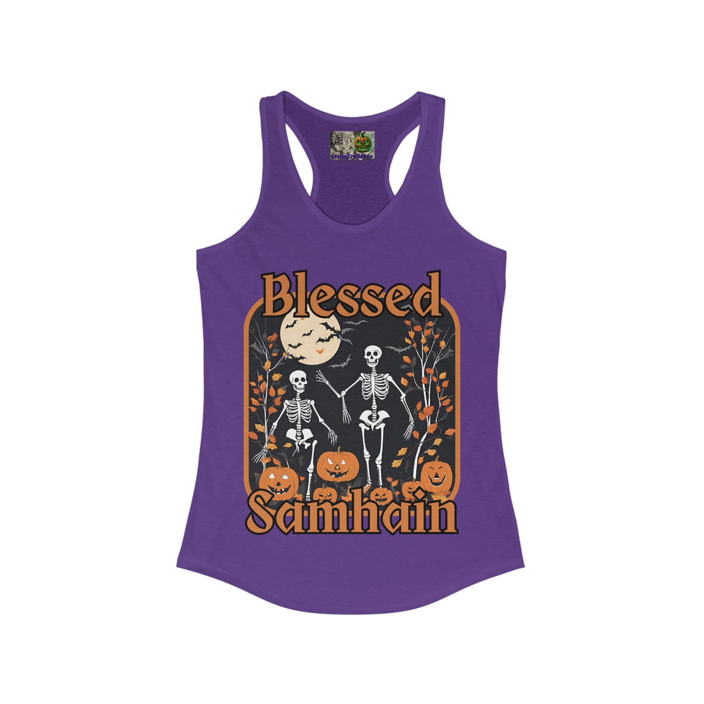 Spooktacular Skeletons of Samhain Women's Racerback Tank Top by CreepyCrafts.boo