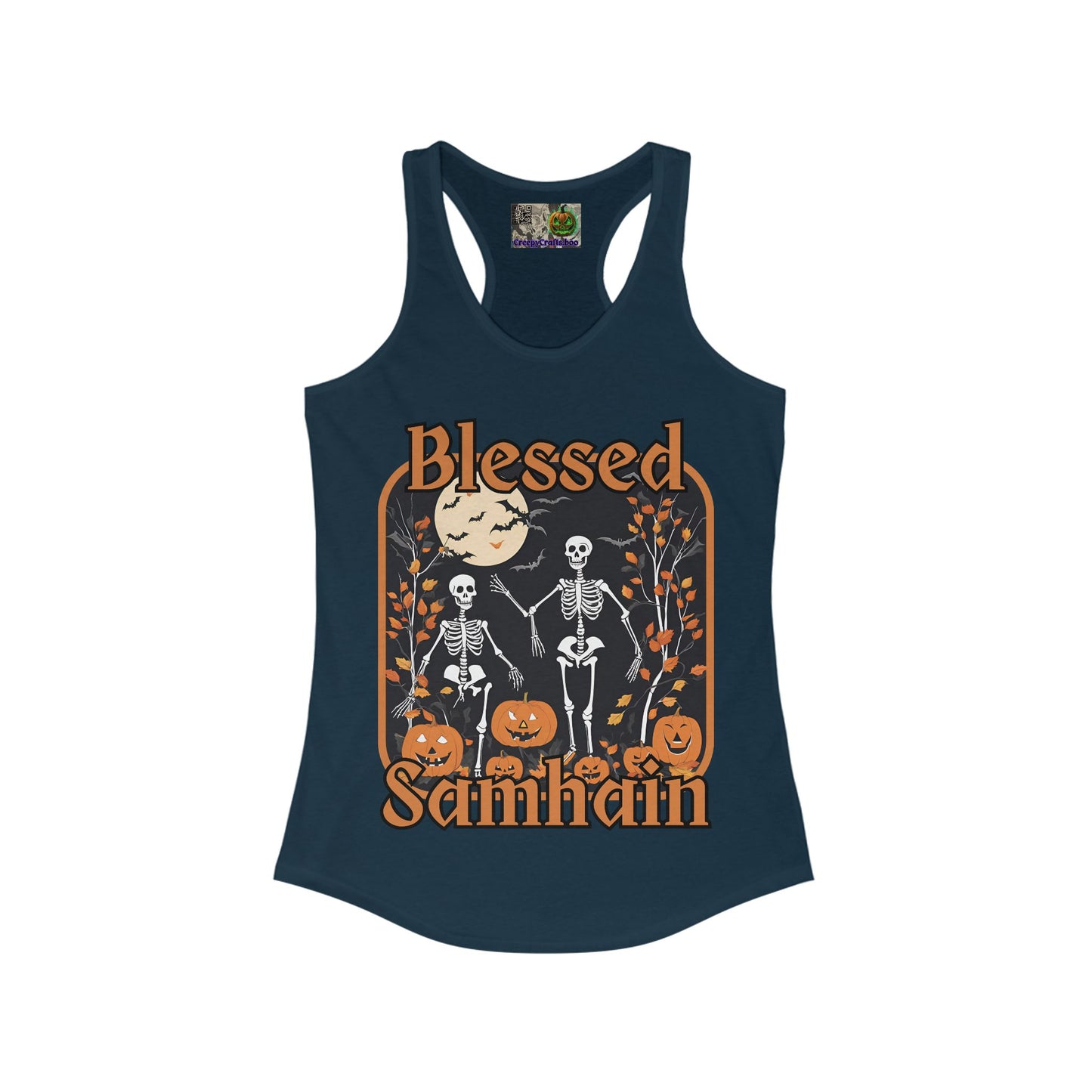 Spooktacular Skeletons of Samhain Women's Racerback Tank Top by CreepyCrafts.boo