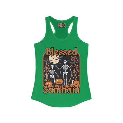 Spooktacular Skeletons of Samhain Women's Racerback Tank Top by CreepyCrafts.boo