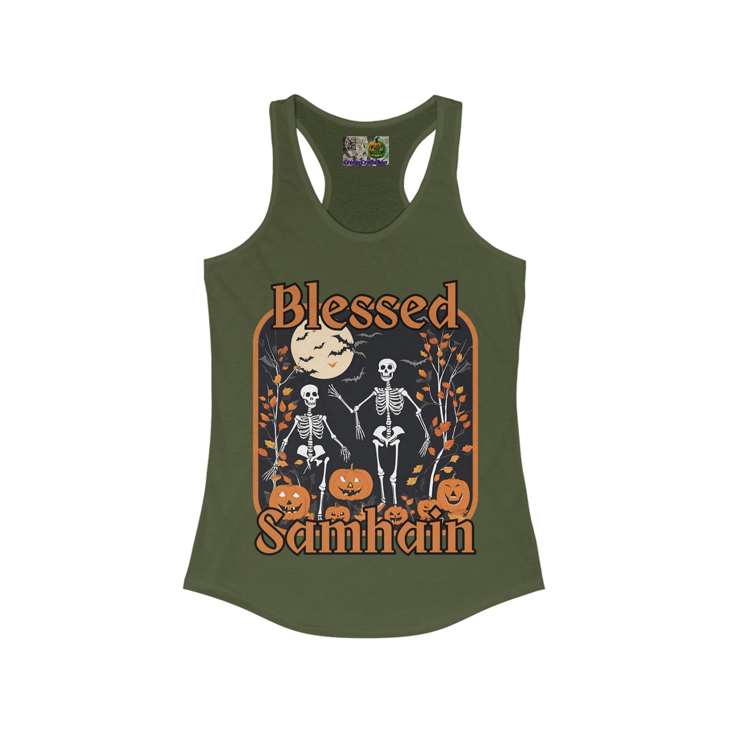 Spooktacular Skeletons of Samhain Women's Racerback Tank Top by CreepyCrafts.boo