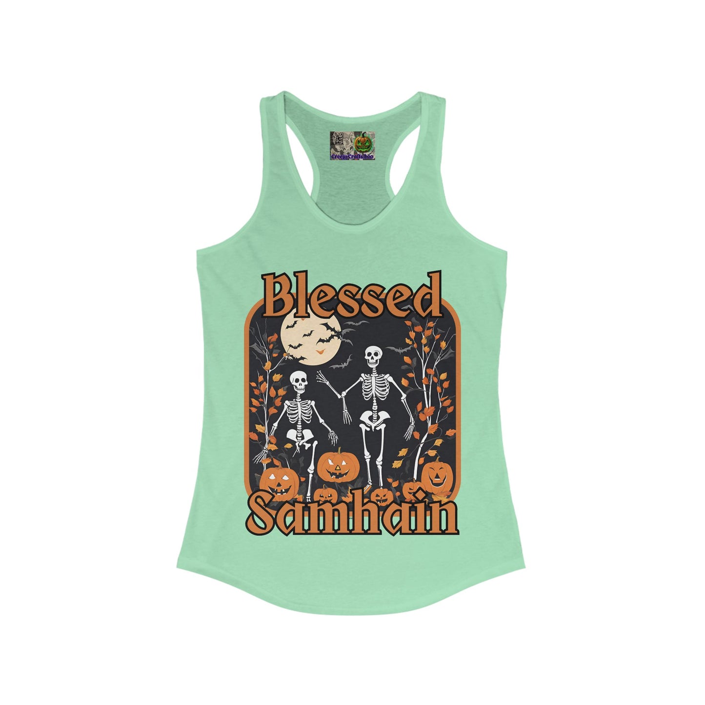 Spooktacular Skeletons of Samhain Women's Racerback Tank Top by CreepyCrafts.boo