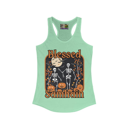 Spooktacular Skeletons of Samhain Women's Racerback Tank Top by CreepyCrafts.boo