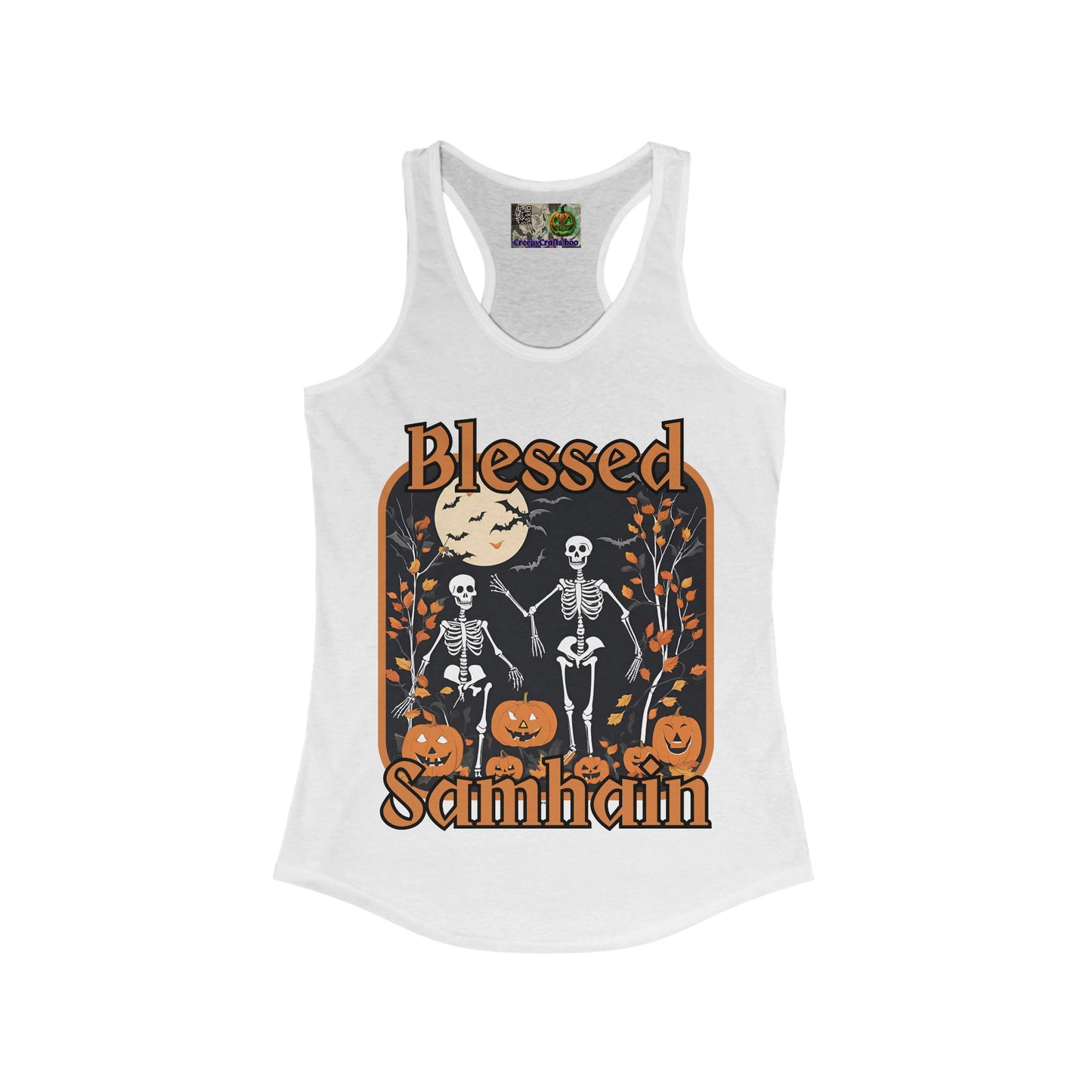 Spooktacular Skeletons of Samhain Women's Racerback Tank Top by CreepyCrafts.boo