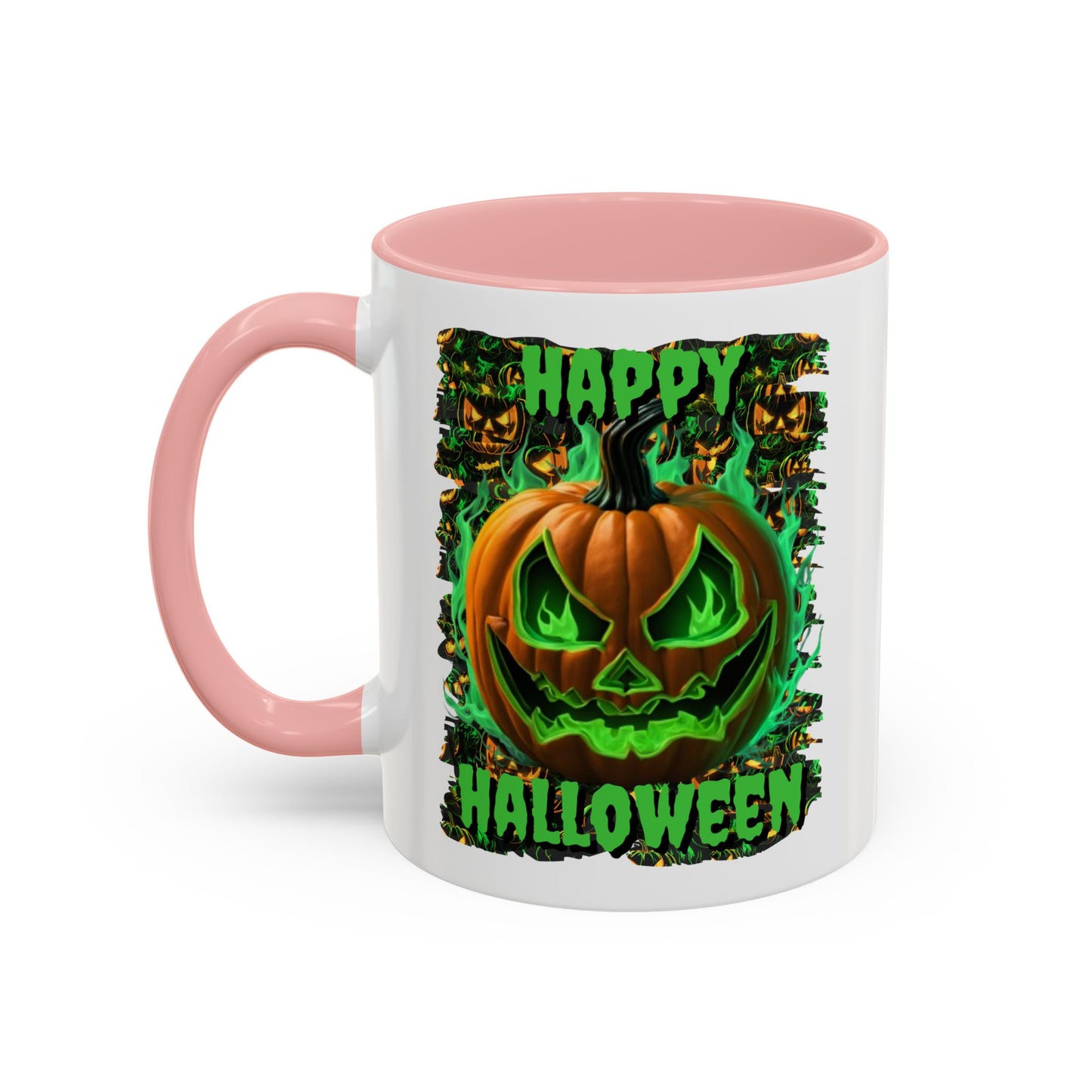 Happy Halloween Green Jack White Accent Mug by CreepyCrafts.boo