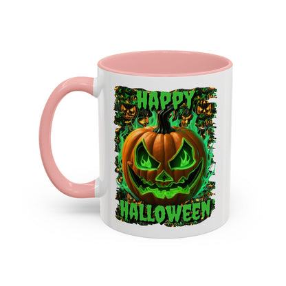 Happy Halloween Green Jack White Accent Mug by CreepyCrafts.boo
