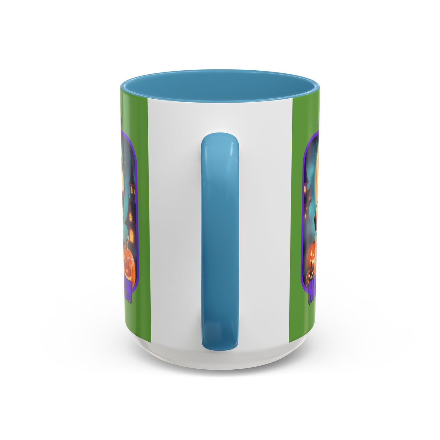 Happy Halloween Little Witch Purple font Green Accent Mug by CreepyCrafts.boo