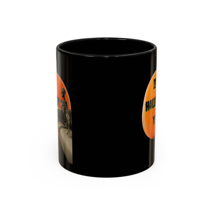 Is it Halloween yet? Skeleton's Giant Pumpkin Black Accent Mug by CreepyCrafts.boo