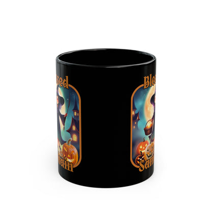 Blessed Samhain Little Witch ORfont Black Mug by cypherpunkgear