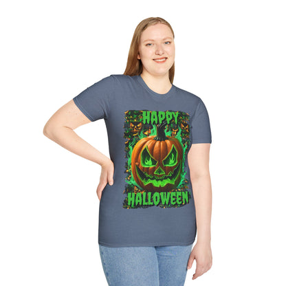 Happy Halloween Green Jack Dark colors Unisex T-Shirt by CreepyCrafts.boo