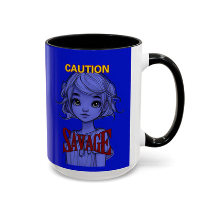 Caution, Savage Dark Blue Accent Mug by cypherpunkgear.com