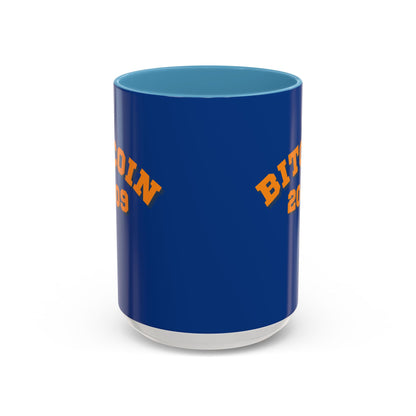 Bitcoin 2009 Dark Blue Accent Mug by cypherpunkgear.com