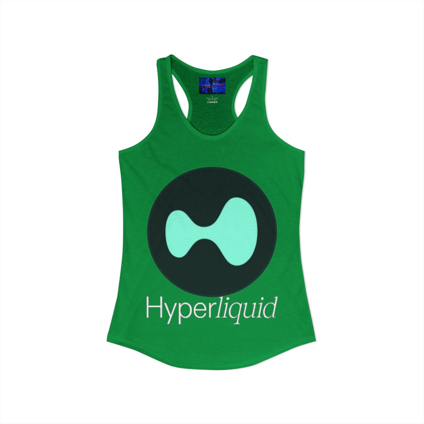 Hyperliquid White font Women's Racerback Tank Top by cypherpunkgear.com