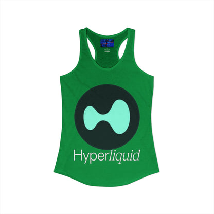 Hyperliquid White font Women's Racerback Tank Top by cypherpunkgear.com