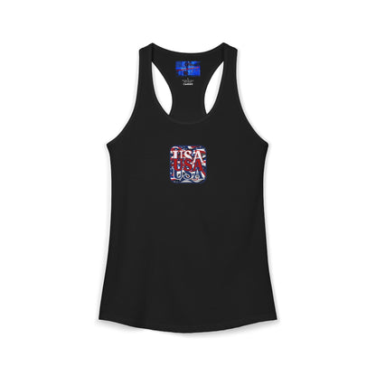 2-sided RED White and Blue USA Patriot Women's Racerback Tank Top by cypherpunkgear.com
