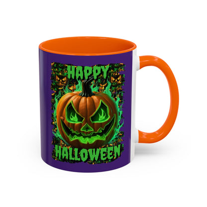 Happy Halloween Green Jack Purple Accent Mug by CreepyCrafts.boo
