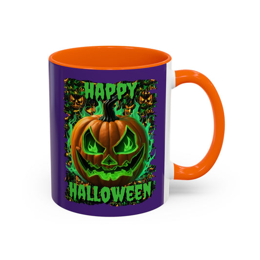 Happy Halloween Green Jack Purple Accent Mug by CreepyCrafts.boo