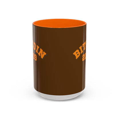 Bitcoin 2009 Brown Accent Mug by cypherpunkgear.com