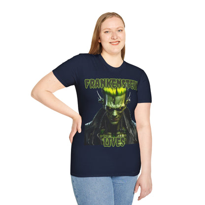 Frankenstein Lives Dark colors Unisex T-Shirt by CreepyCrafts.boo
