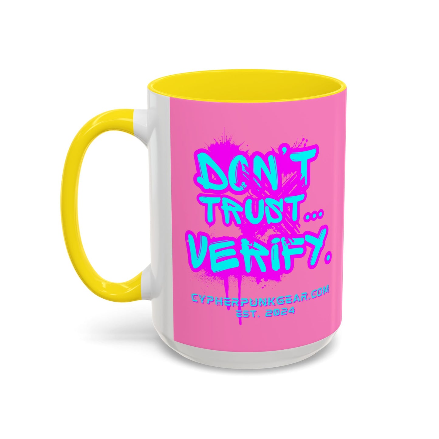 Don't Trust...Verify. Light Pink Accent Mug by cypherpunkgear.com