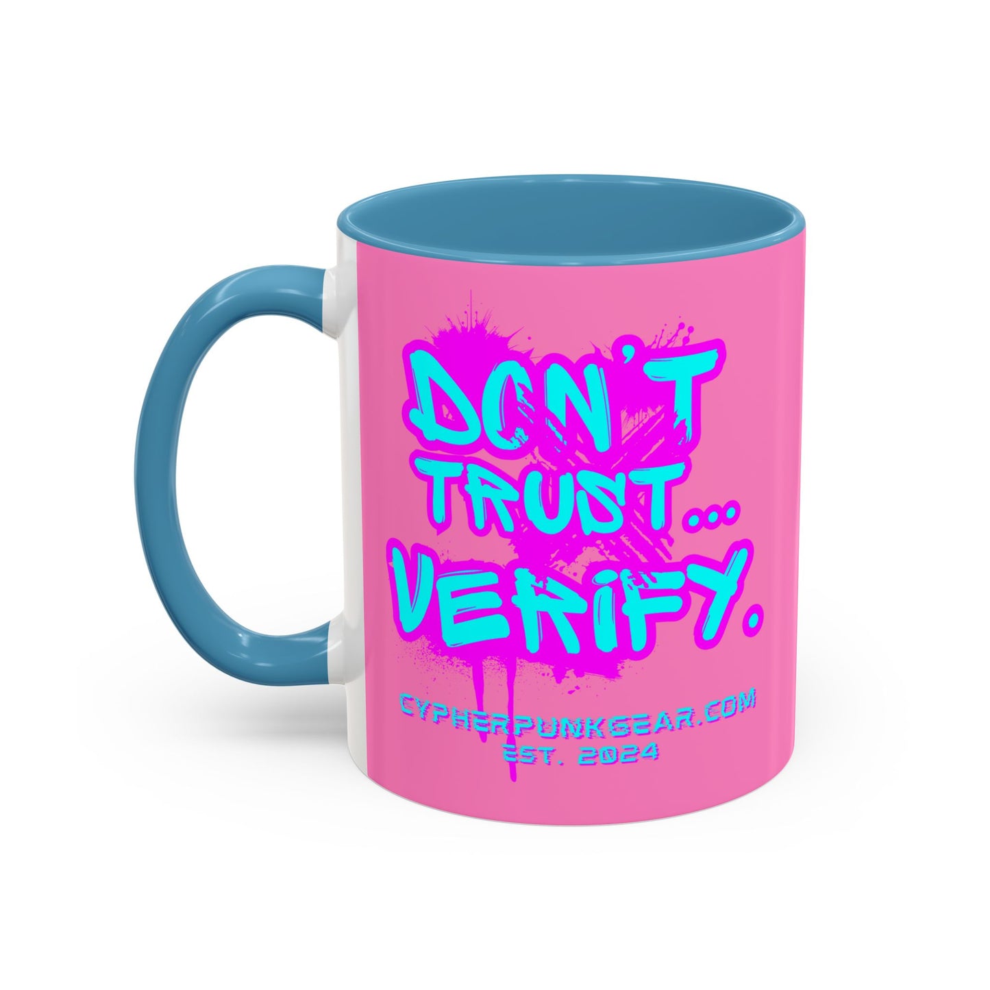 Don't Trust...Verify. Light Pink Accent Mug by cypherpunkgear.com