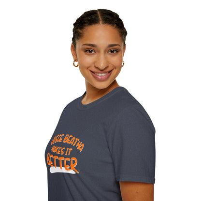 Uisce Beatha makes it better Orange font Dark colors Unisex T-Shirt by cypherpunkgear.com