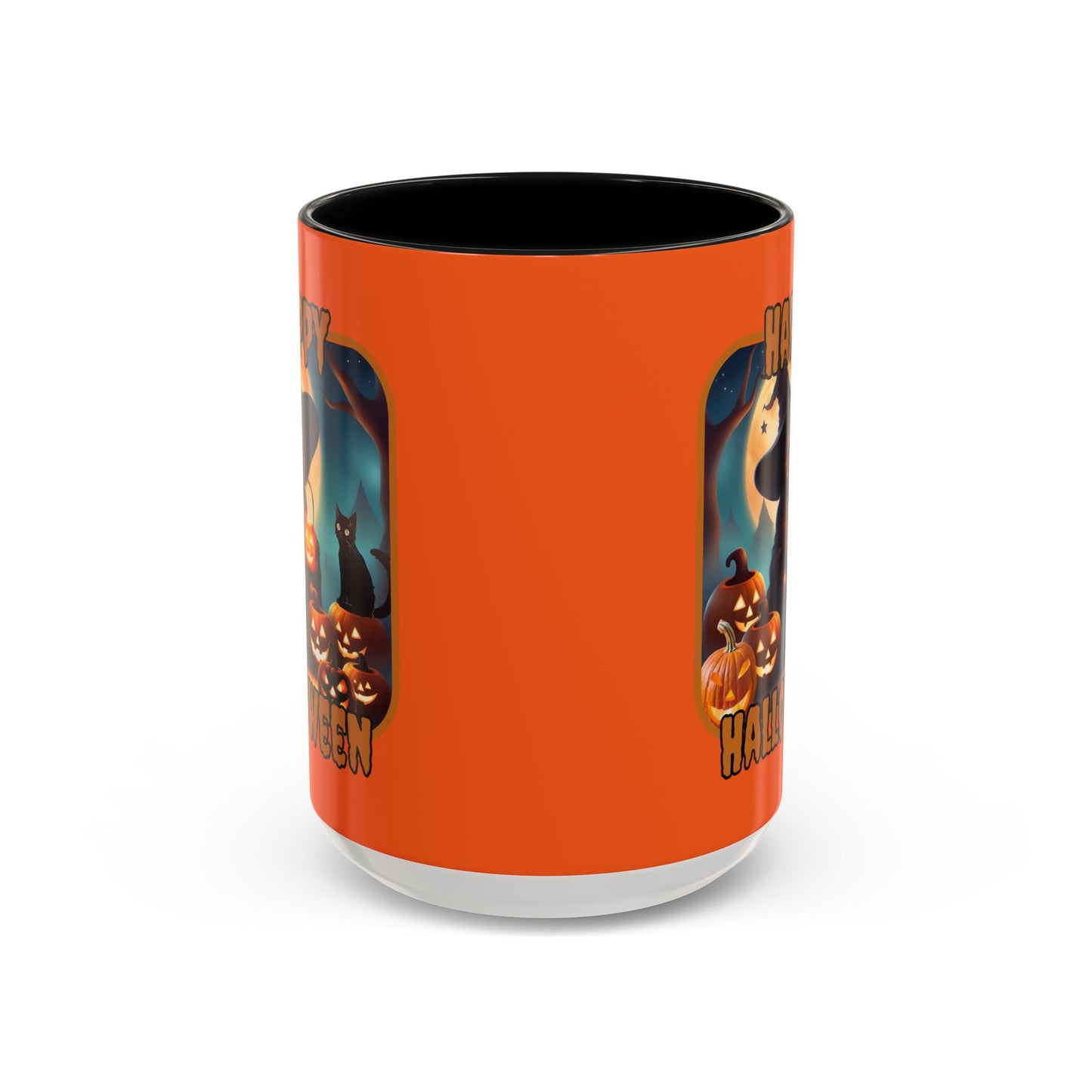 Happy Halloween Cute Witch Orange font Orange Accent Mug by CreepyCrafts.boo