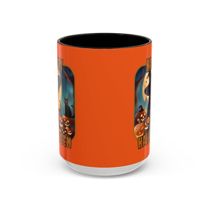 Happy Halloween Cute Witch Orange font Orange Accent Mug by CreepyCrafts.boo
