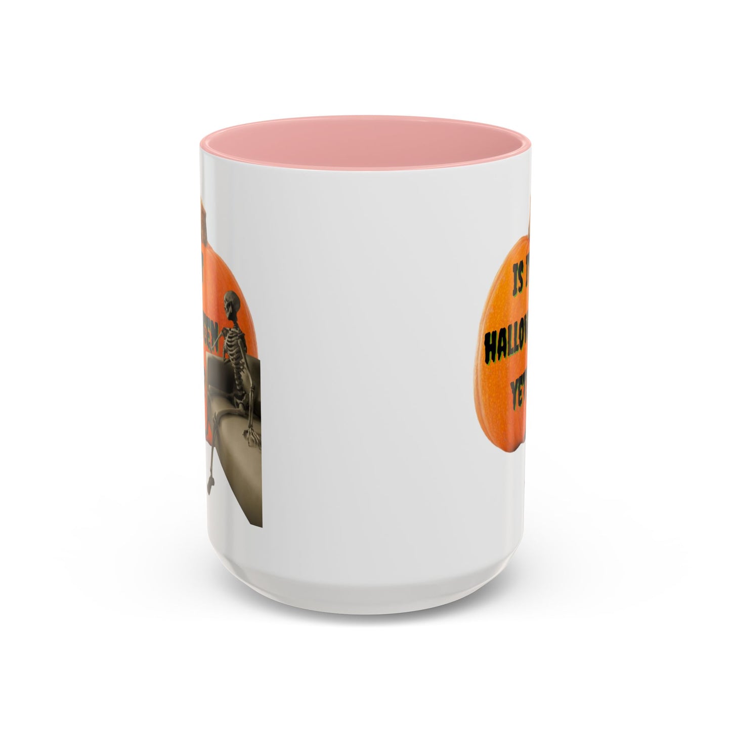 Is it Halloween yet? Skeleton's Giant Pumpkin White Accent Mug by CreepyCrafts.boo