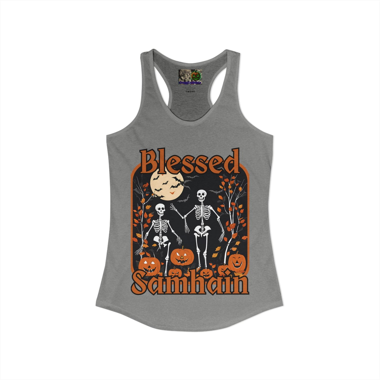 Spooktacular Skeletons of Samhain Women's Racerback Tank Top by CreepyCrafts.boo