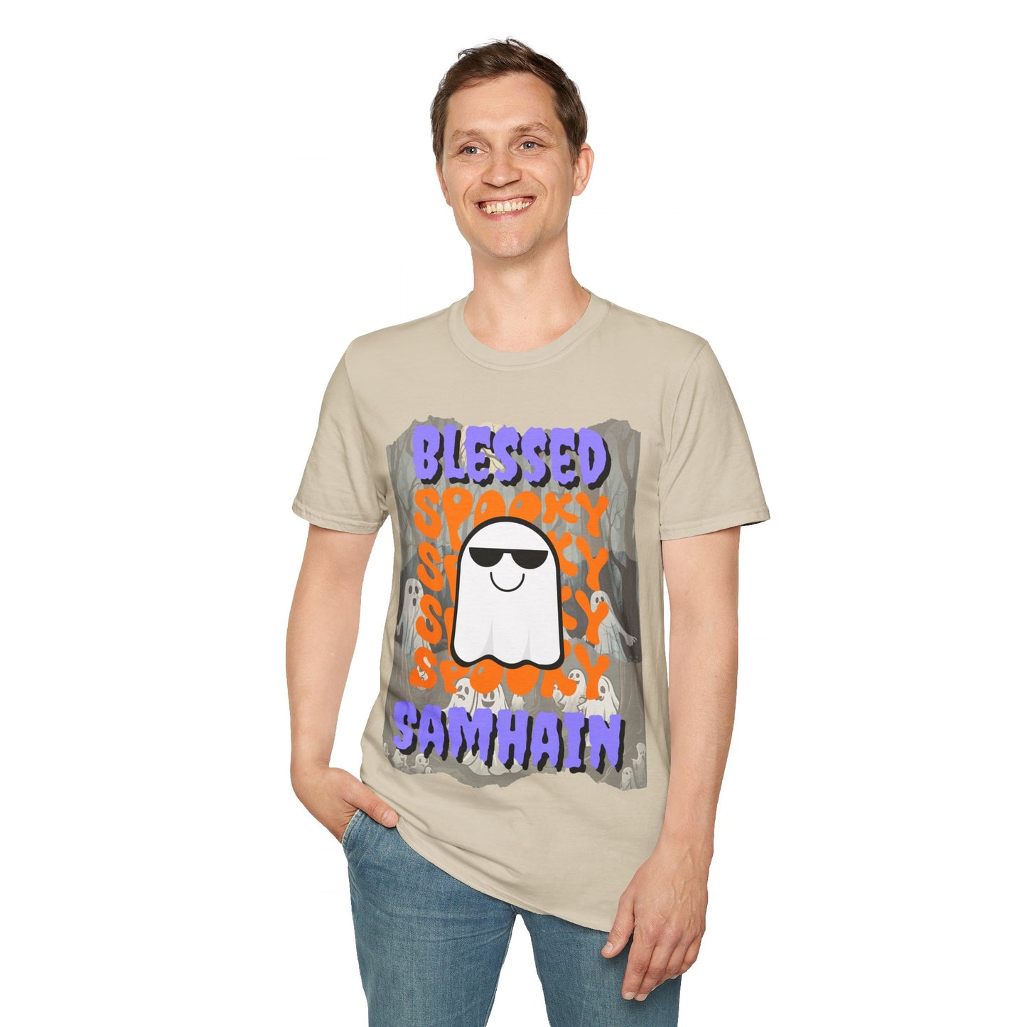 Spooky Blessed Samhain Ghost PRfont Unisex T-Shirt by cypherpunkgear