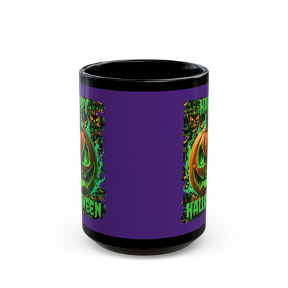 Happy Halloween Green Jack Purple Mug by CreepyCrafts.boo