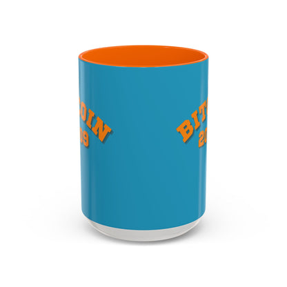 Bitcoin 2009 Turquoise Accent Mug by cypherpunkgear.com