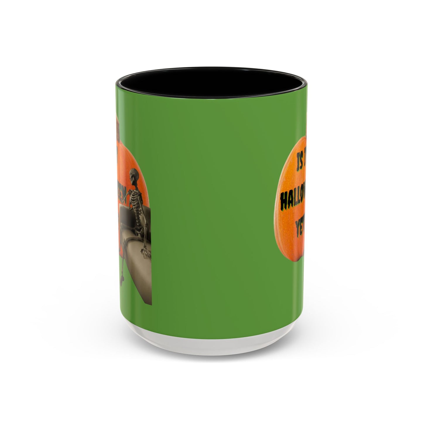 Is it Halloween yet? Skeleton's Giant Pumpkin Green Accent Mug by CreepyCrafts.boo