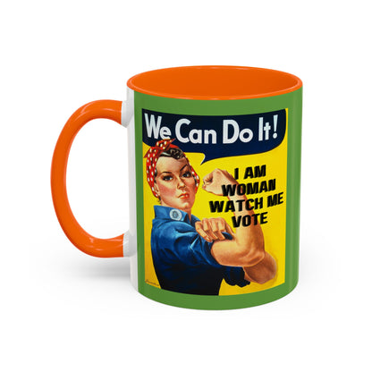 I Am Woman Watch Me Vote Rosie Green Accent Mug by cypherpunkgear.com