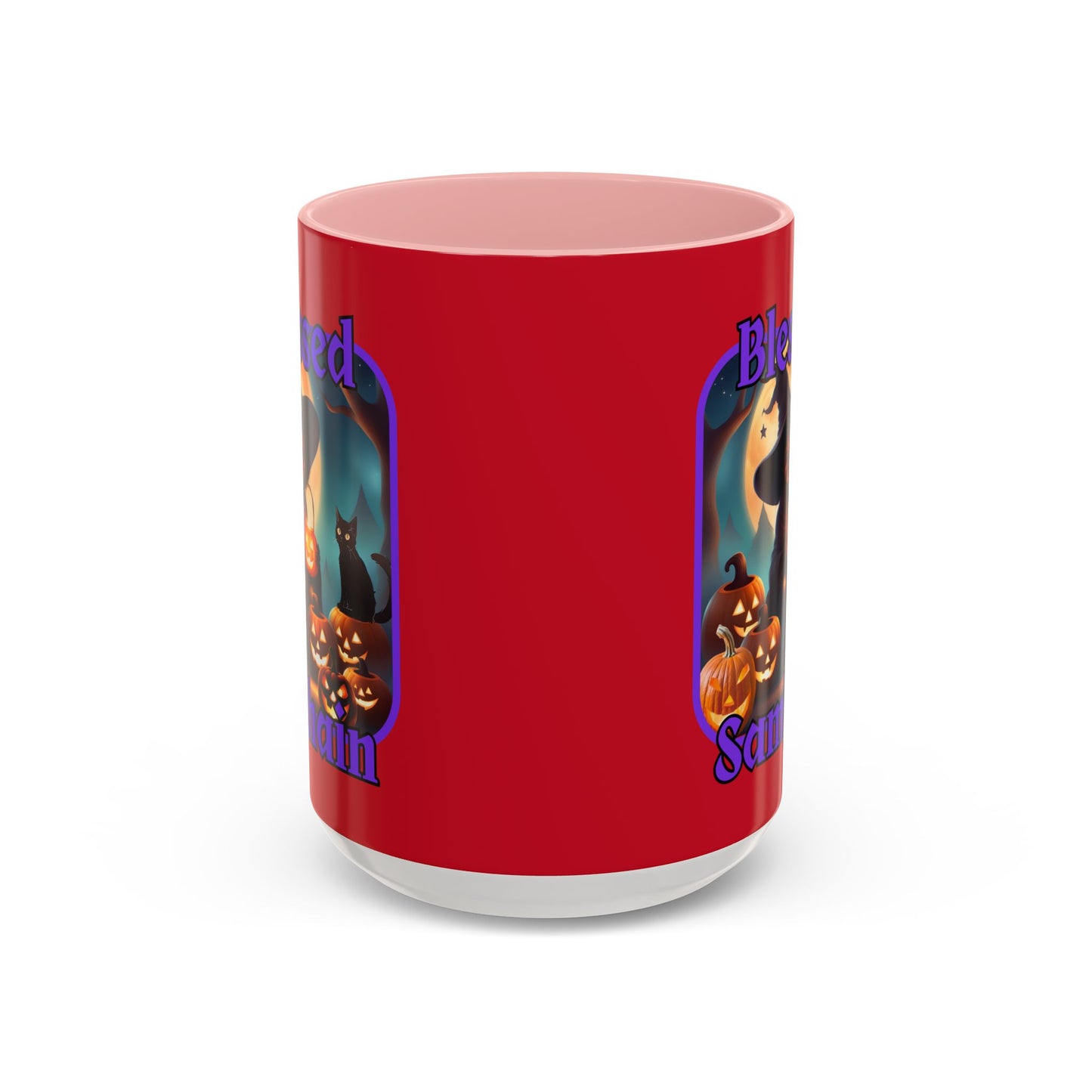 Blessed Samhain Cute Witch Purple font Red Accent Mug by CreepyCrafts.boo
