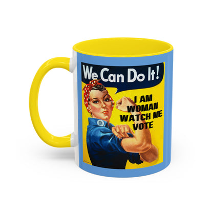 I Am Woman Watch Me Vote Rosie Light Blue Accent Mug by cypherpunkgear.com