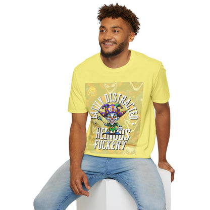 Easily Distracted by Heinous Fuckery Little Jincs LTcolors Unisex T-Shirt by cypherpunkgear.com