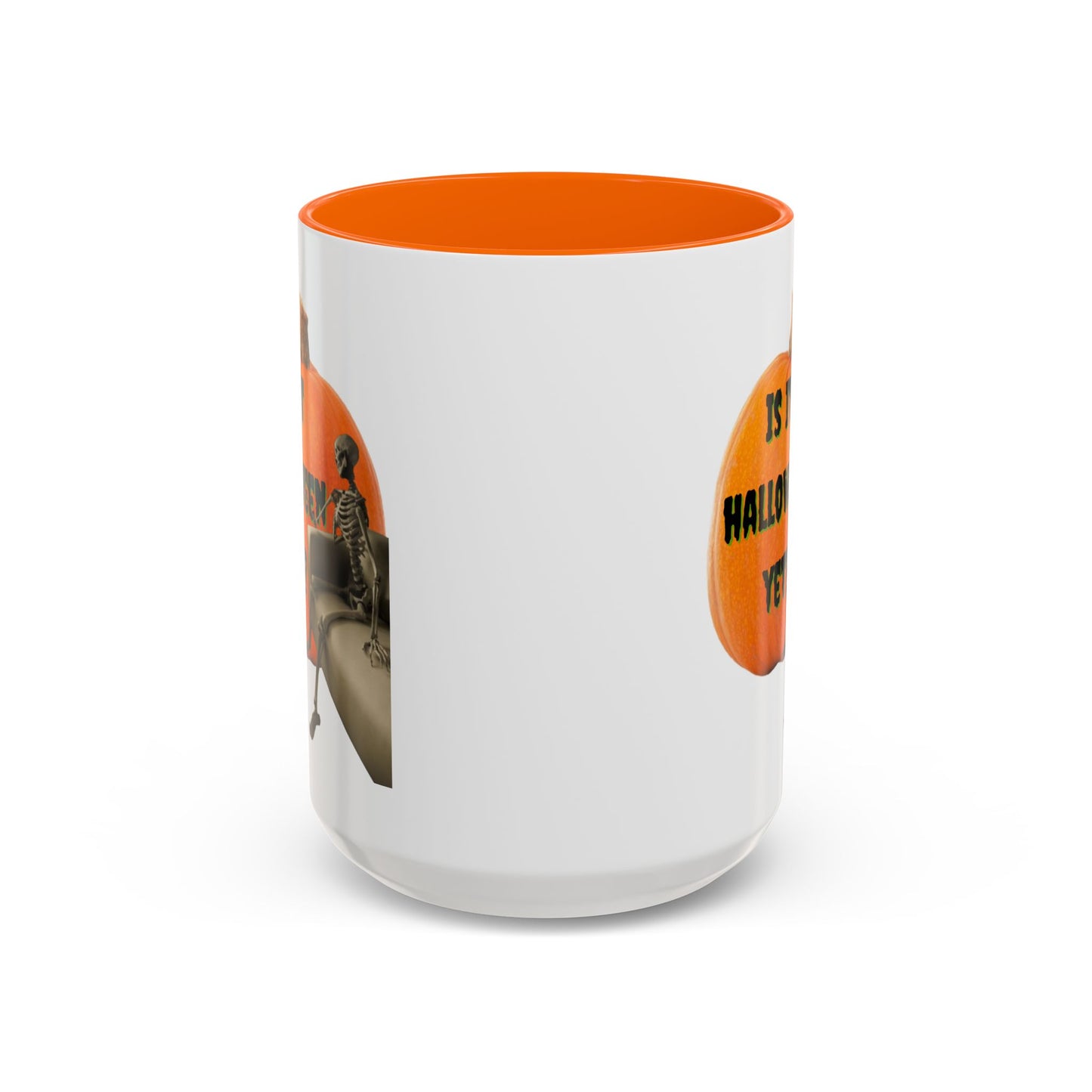 Is it Halloween yet? Skeleton's Giant Pumpkin White Accent Mug by CreepyCrafts.boo