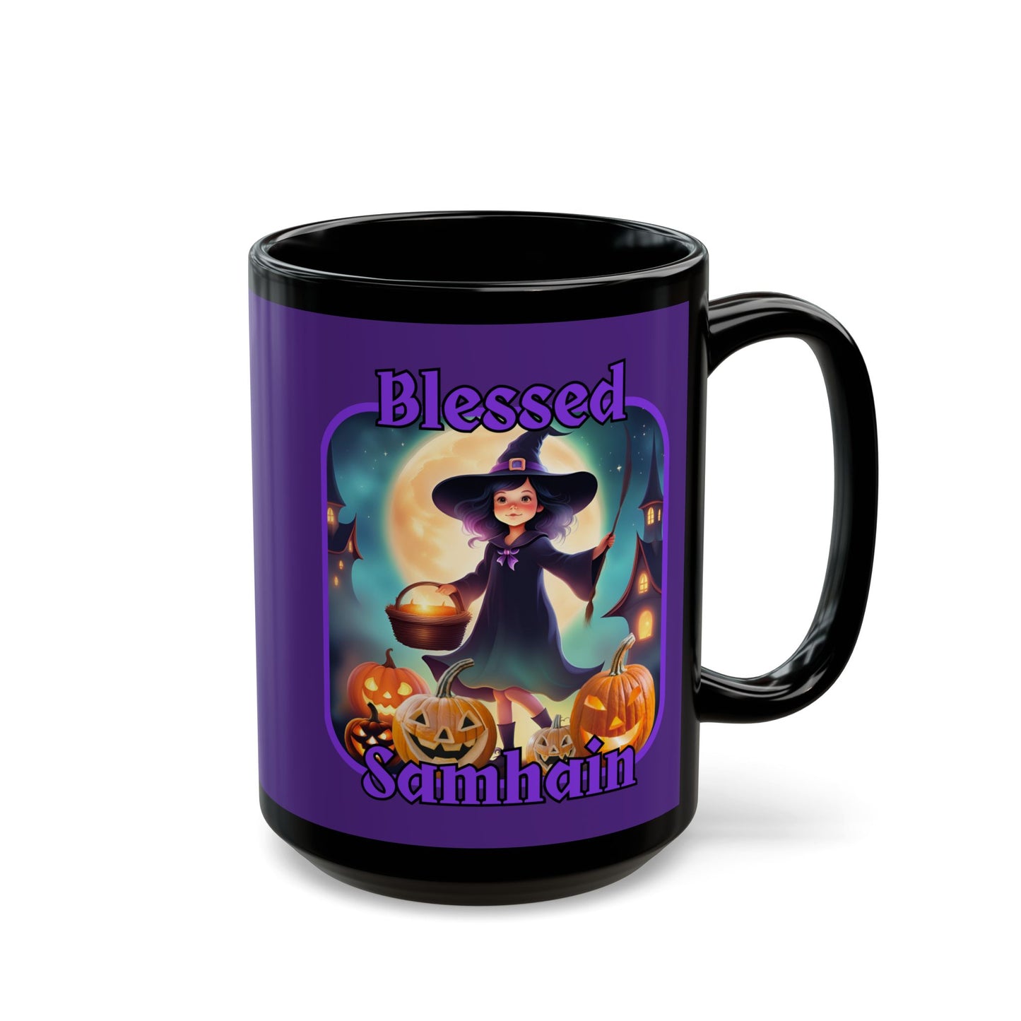 Blessed Samhain Little Witch Purple font Purple Mug by CreepyCrafts.boo