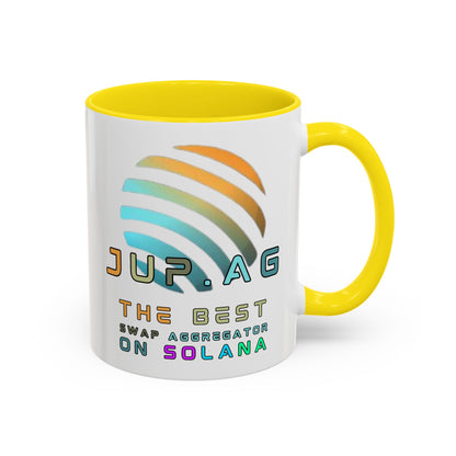 Jupiter (JUP) the best aggregator on Solana White Accent Mug by cypherpunkgear.com