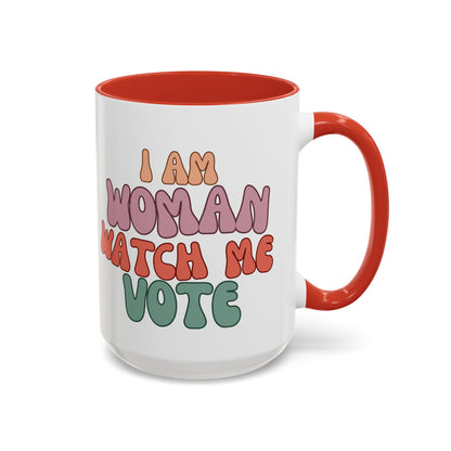 I Am Woman Watch Me Vote White Accent Mug by cypherpunkgear.com