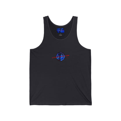 2-sided, cypherpunkgear.com Logo & Cityscape Unisex Jersey Tank Top by cypherpunkgear.com