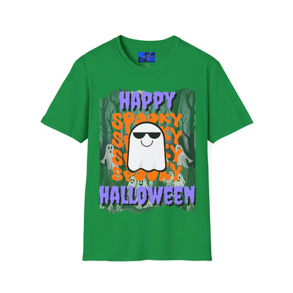 Spooky Happy Halloween Ghost PRfont Unisex T-Shirt by cypherpunkgear