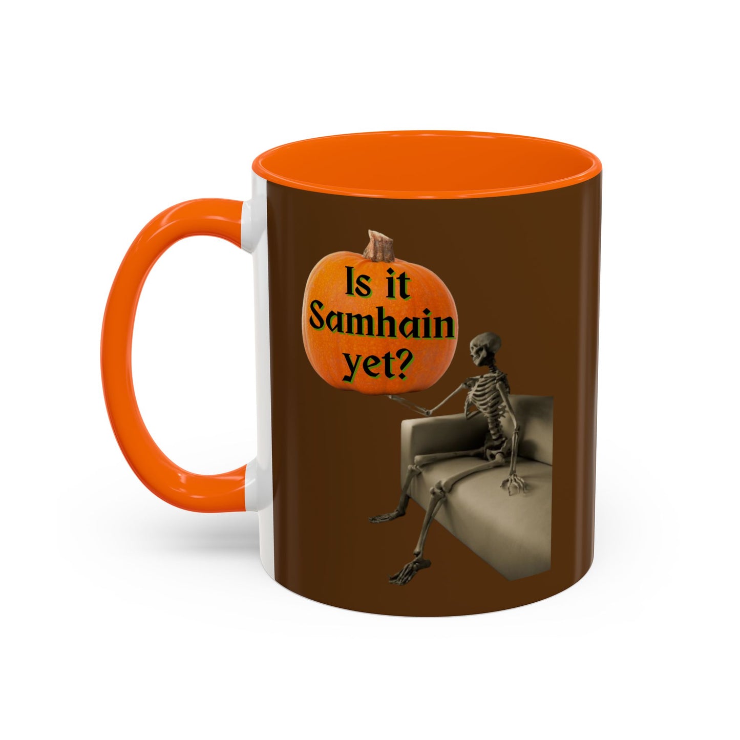 Is it Samhain yet? Skeleton's Pumpkin Brown Accent Mug by CreepyCrafts.boo