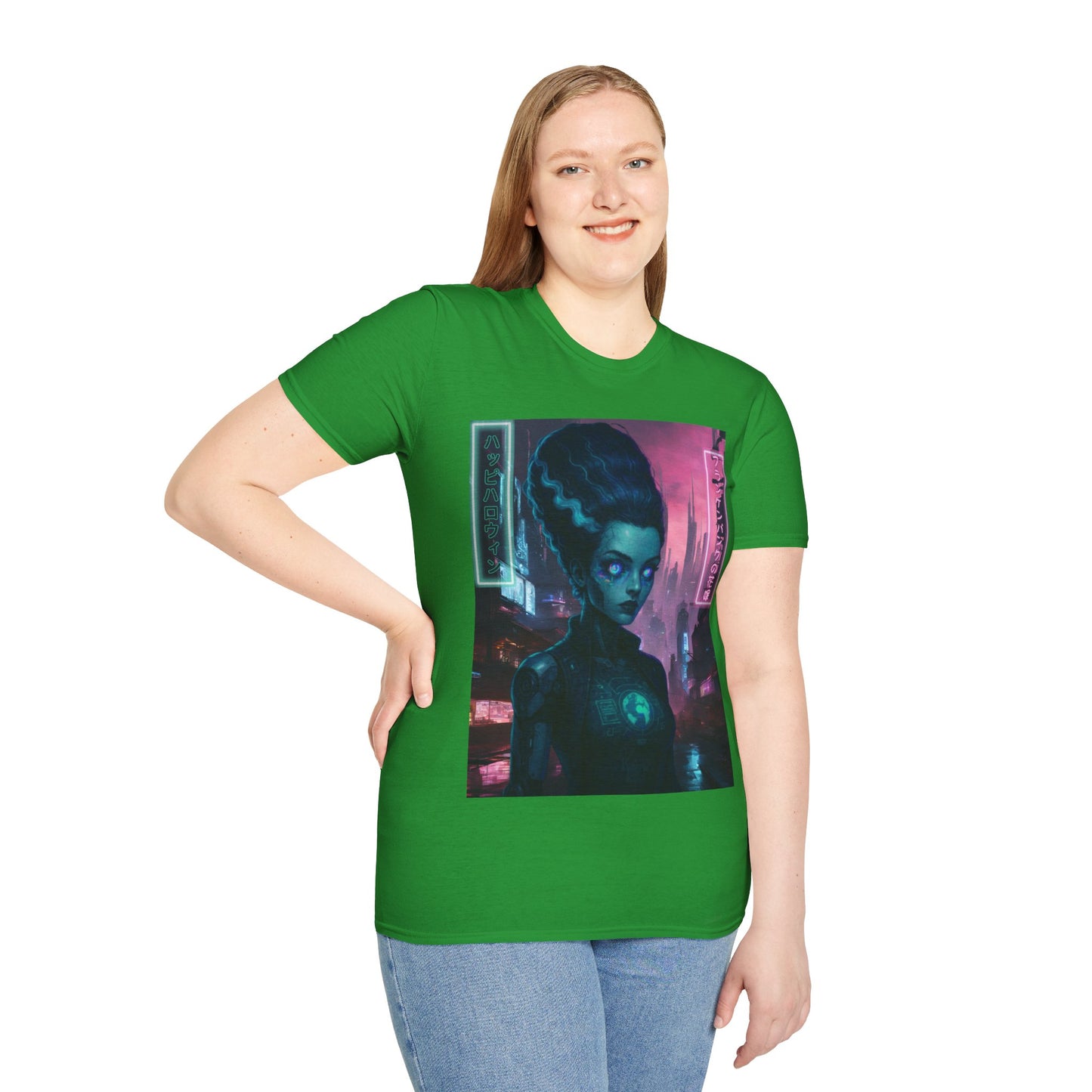 Neon Bride of Frankenstein Dark colors Unisex T-Shirt by CreepyCrafts.boo