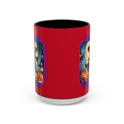 Blessed Samhain Little Witch Purple font Red Accent Mug by CreepyCrafts.boo