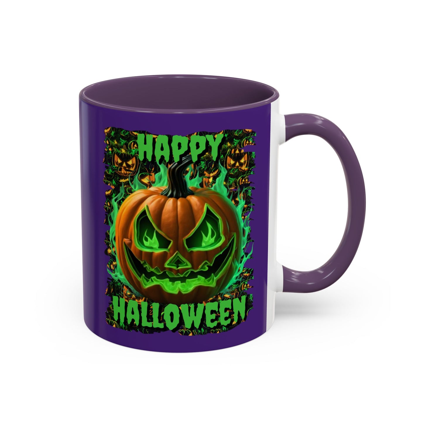 Happy Halloween Green Jack Purple Accent Mug by CreepyCrafts.boo