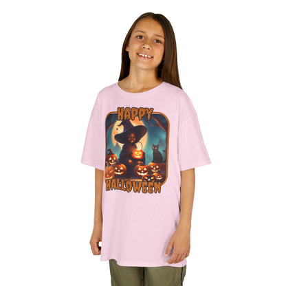 Happy Halloween Cute Witch Orange font Kids Heavy Cotton™ Tee by CreepyCrafts.boo
