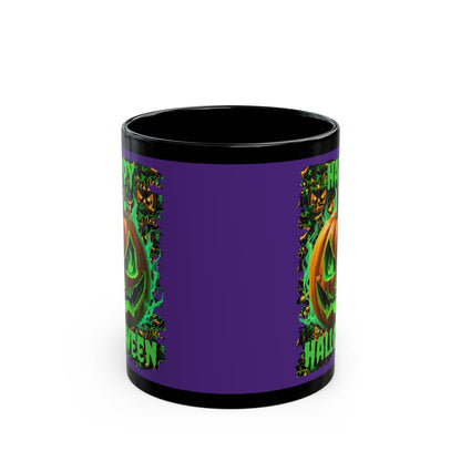 Happy Halloween Green Jack Purple Mug by CreepyCrafts.boo