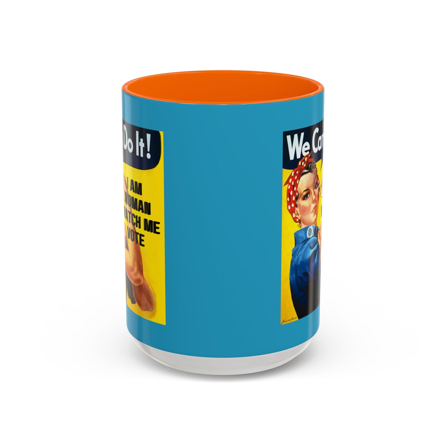 I Am Woman Watch Me Vote Rosie Turquoise Accent Mug by cypherpunkgear.com